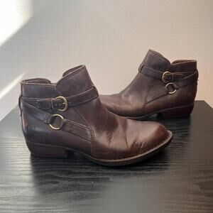 Born Baily Bootie Womens 6M Brown Leather Ankle Boots Buckle Moto Distressed